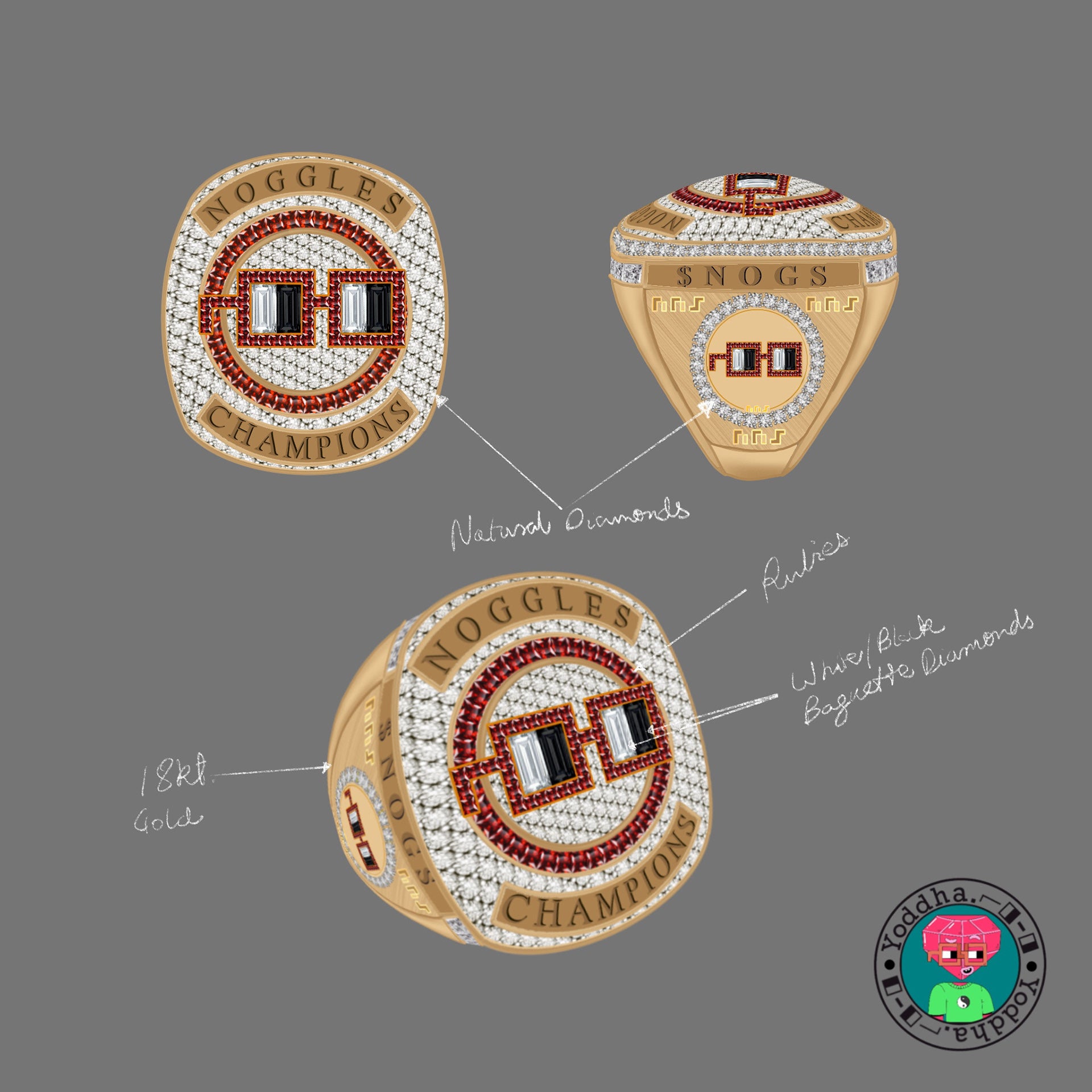 Noggles Champions Ring — design rendering