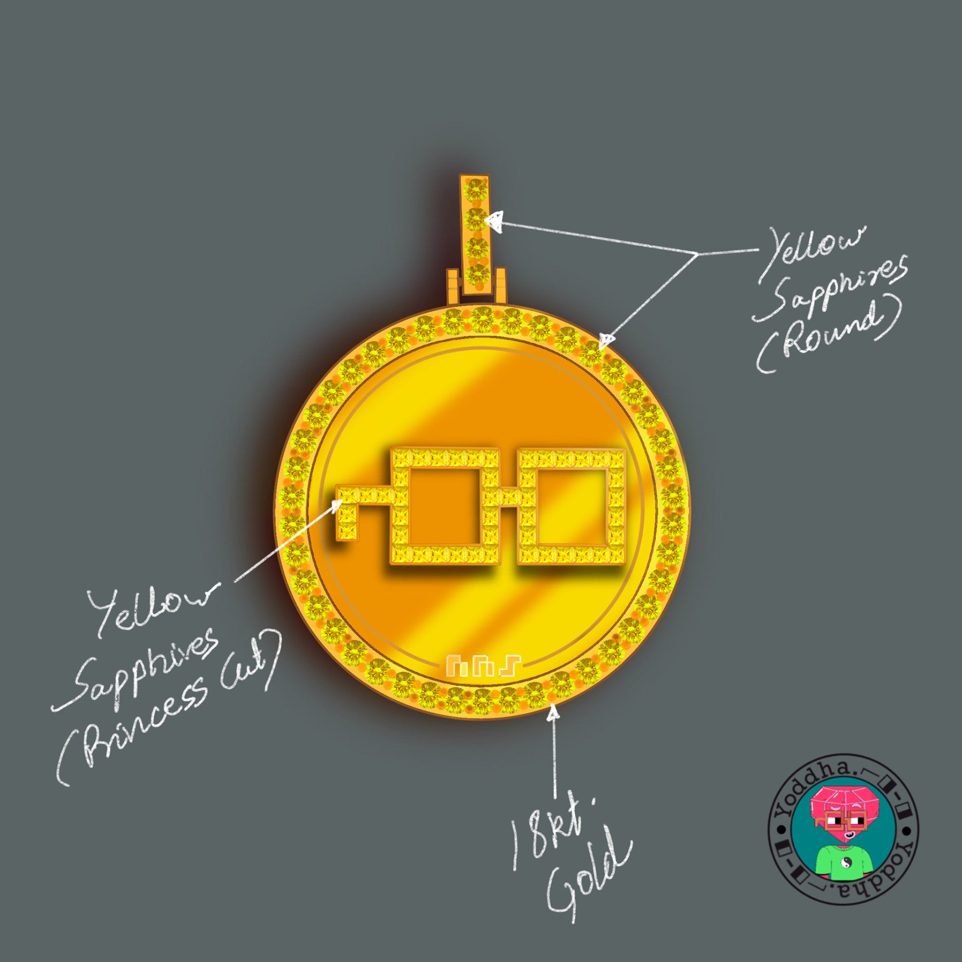 Noggles Gold Medallion — yellow sapphires